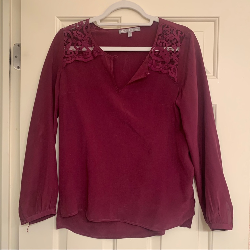 Daniel Rainn Maroon Blouse w shoulder lace accents